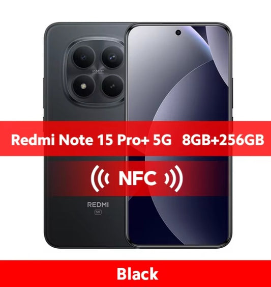Xiaomi  Redmi Note 15 Pro Plus Global Version Black Smartphone Facial Recognition & Fingerprint Unlock Function Dust Water & Scratch Resistant HD Screen Super/Fast Charging (RAM 8GB+256GB) Smartphone smp