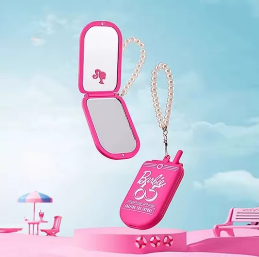 Barbie Pink Phone Shaped Compact Makeup Mirror With Keyring dll tys