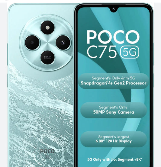 Xiaomi Poco C75 5G Global Version Randomly Selected Colors Smartphone Facial Recognition & Fingerprint Unlock Function Dust Water & Scratch Resistant HD Screen Super/Fast Charging (RAM 8GB+128GB) Smartphone + FREE Earphones. smp