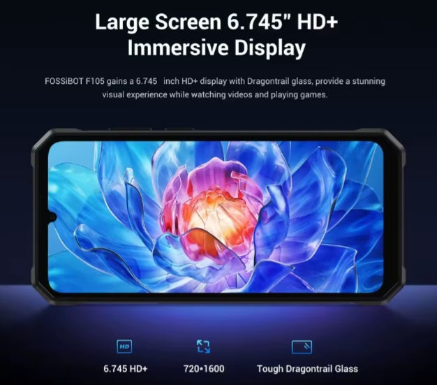 FOSSIBOT F105 Rugged Global Version Green Smartphone Facial Recognition & Fingerprint Unlock Function Dust Water & Scratch Resistant HD Screen Super/Fast Charging (RAM 4GB+64GB ROM) smp