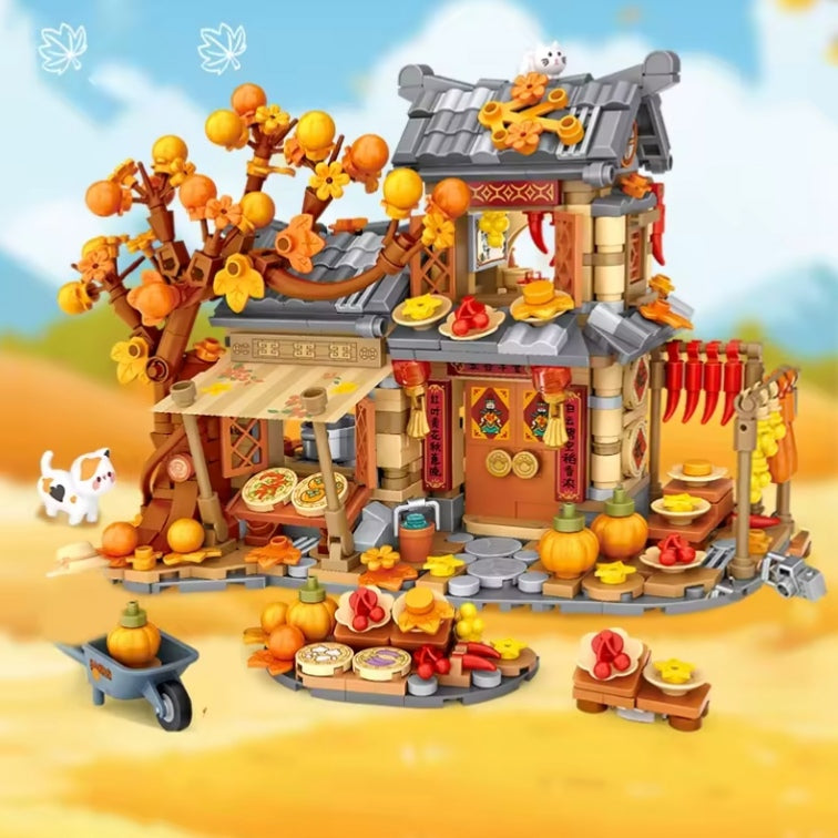 Children's Autumn Harvest Cottage Farm Pumpkin House Building Blocks Set Toys tys bbs