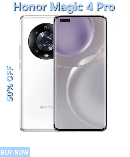 Honor Magic 4 Pro 5G Chinese Version White Smartphone Facial Recognition & Fingerprint Unlock Function Dust Water & Scratch Resistant HD Screen Super/Fast Charging (RAM 12GB+256GB ROM) Smartphone. smp