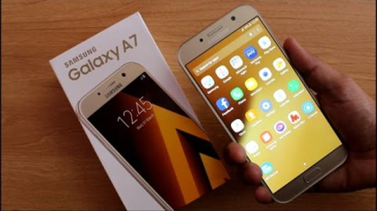 Samsung Galaxy A7 4G LTE Global Version Smartphone Facial Recognition & Fingerprint Unlock Function Dust Water & Scratch Resistant HD Screen Super/Fast Charging (64GB) Full Set Gold Smartphone smp