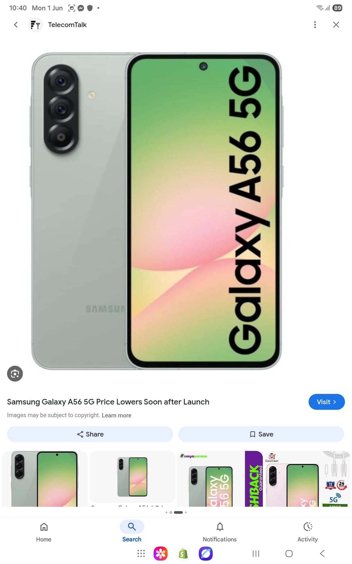 Samsung Galaxy A56 5G Global Version Green Smartphone Dust Water & Scratch Resistant HD Screen Super/Fast Charging Smartphone (128GB). smp