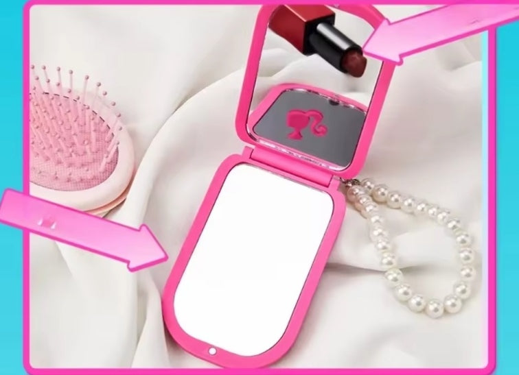 Barbie Pink Phone Shaped Compact Makeup Mirror With Keyring dll tys