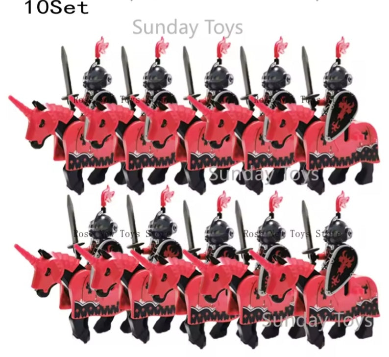 Children's Medieval King's Red Dragon Black Warrior Horse Riders Building Blocks Set Toys tys bbs