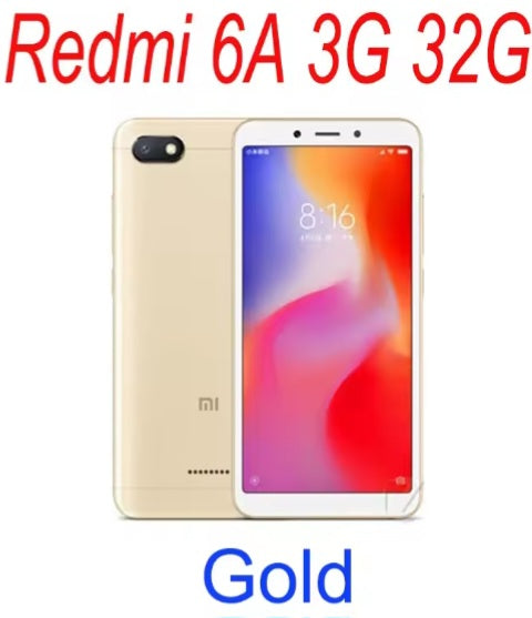 Xiaomi Redmi 6A Global Version Gold Smartphone Facial Recognition & Fingerprint Unlock Function Dust Water & Scratch Resistant HD Screen Super/Fast Charging (RAM 3GB+32GB ROM) Smartphone + FREE Gifts. smp