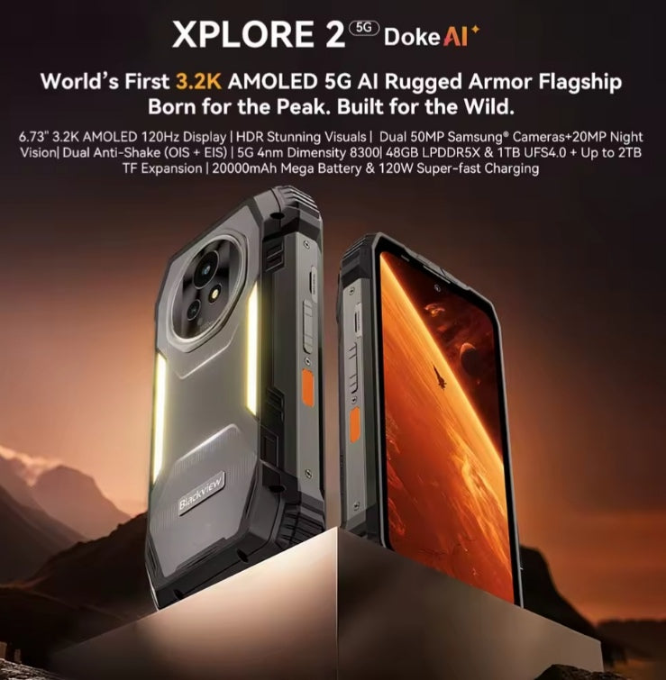 Blackview XPLORE 2 Rugged 5G Android 15 Smartphone 6.73inch HD Screen RAM 12GB+256GB ROM (Black) Global Version Smartphone + FREE Bluetooth Earphones/FREE Gift/US Plug/All Accessories smp