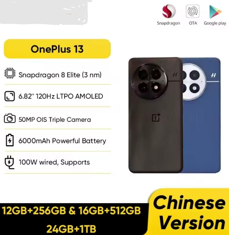 Chinese Version OnePlus 13 5G Smartphone Snapdragon 8 Elite 6.82inch Screen RAM 24GB+1TB ROM (Blue) Smartphone smp