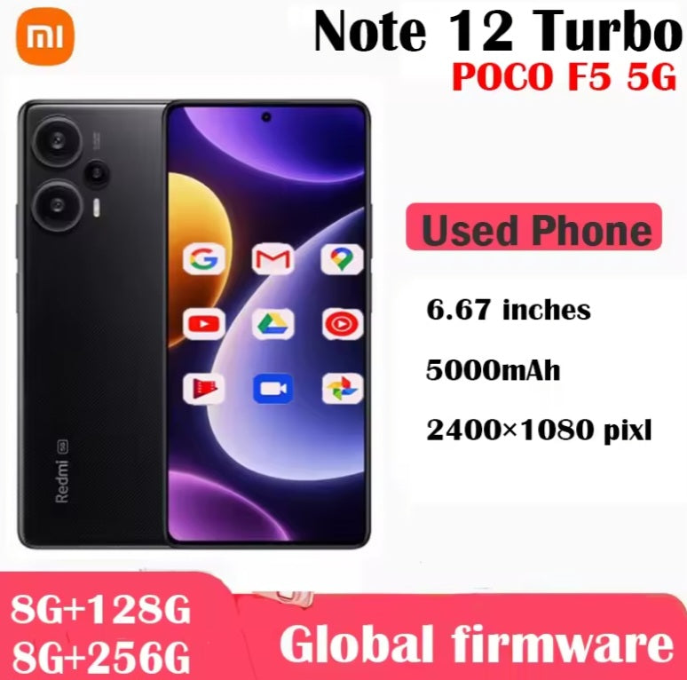Xiaomi Redmi Note 12 Turbo 5G Global Version Black Smartphone Facial Recognition & Fingerprint Unlock Function Dust Water & Scratch Resistant HD Screen Super/Fast Charging (RAM 12GB+256GB ROM) Smartphone. smp