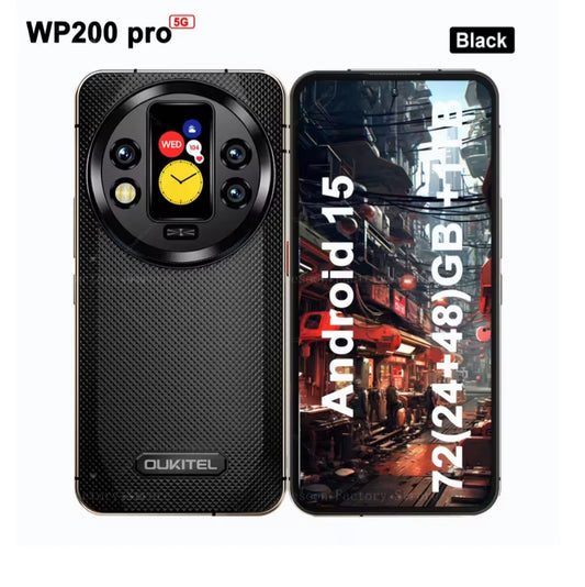 Oukitel WP200 Pro 5G Rugged Global Version Black Smartphone Facial Recognition & Fingerprint Unlock Function Dust Water & Scratch Resistant HD Screen Super/Fast Charging Smartphone. smp