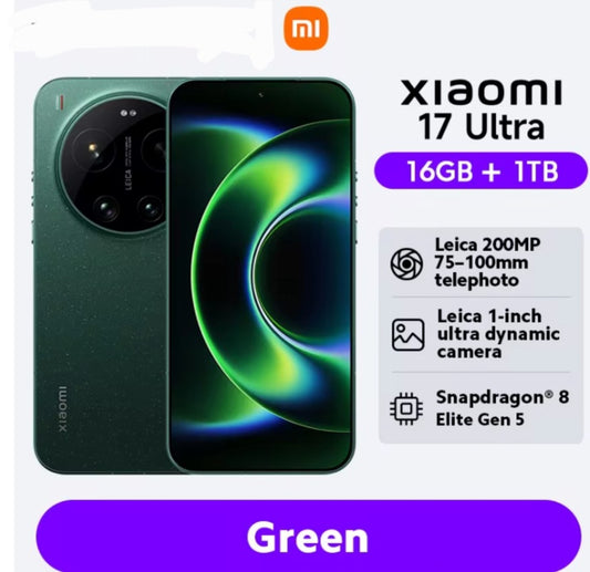 Xiaomi 17 Ultra Global Version Green Smartphone Facial Recognition & Fingerprint Unlock Function Dust Water & Scratch Resistant HD Screen Super/Fast Charging (RAM 16GB+1TB) Smartphone. smp