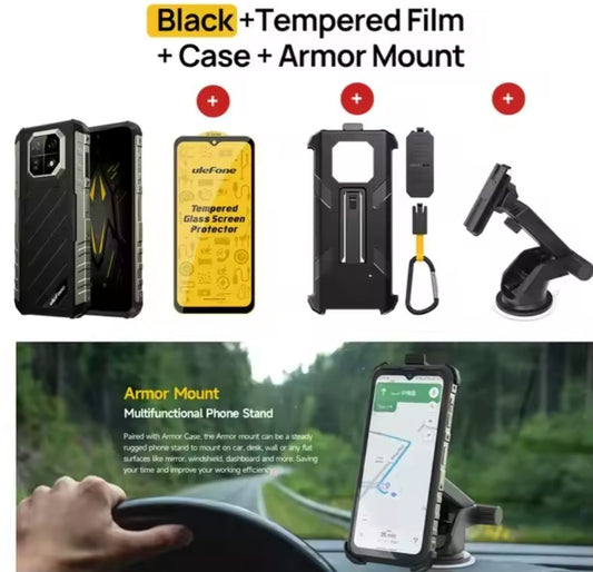 Ulefone Armor Rugged Global Version Smartphone Facial Recognition & Fingerprint Unlock Function Dust Water & Scratch Resistant (256GB ROM) Black Smartphone + Free Tampered Film ÷ Free Case ÷ Free Armor Mount smp