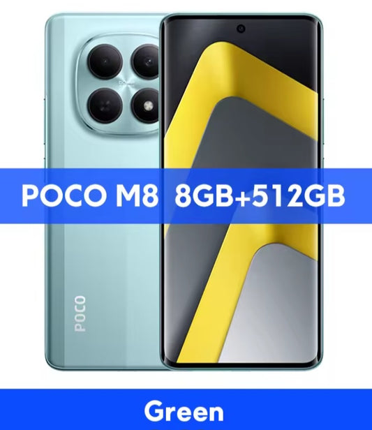 Xiaomi Poco M8 5G Global Version Green Smartphone Facial Recognition & Fingerprint Unlock Function Dust Water & Scratch Resistant HD Screen Super/Fast Charging (RAM 8GB+512GB ROM) Smartphone. smp