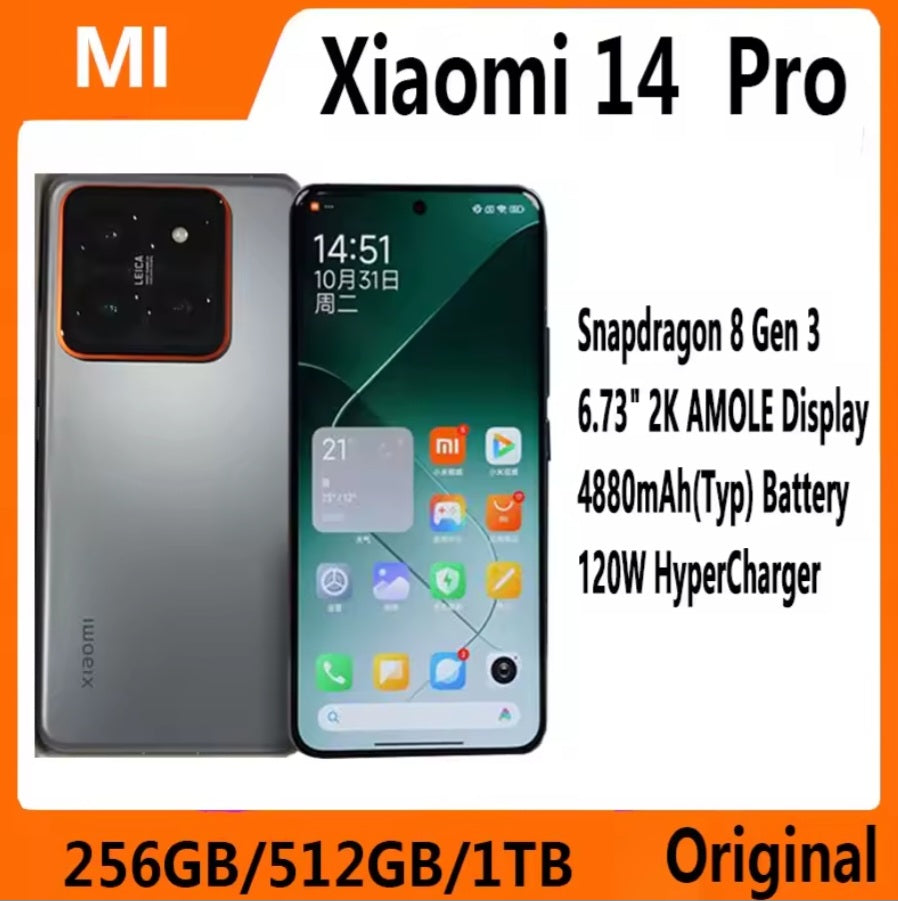 Xiaomi 14 Pro 5G Chinese Version Green Smartphone Facial Recognition & Fingerprint Unlock Function Dust Water & Scratch Resistant HD Screen Super/Fast Charging (RAM 12GB+256GB ROM) Smartphone. smp