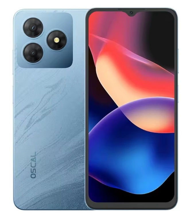 Blackview Oscal FLAT 2C 4G Android 14 Smartphone 6.56inch Screen RAM 4GB+64GB ROM (Blue) Smartphone + FREE BT Earphones + FREE US Plug Adapter. smp
