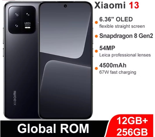Xiaomi 13 Chinese/Global Version Black Smartphone Facial Recognition & Fingerprint Unlock Function Dust Water & Scratch Resistant HD Screen Super/Fast Charging (RAM 12GB+256GB ROM) Smartphone. smp