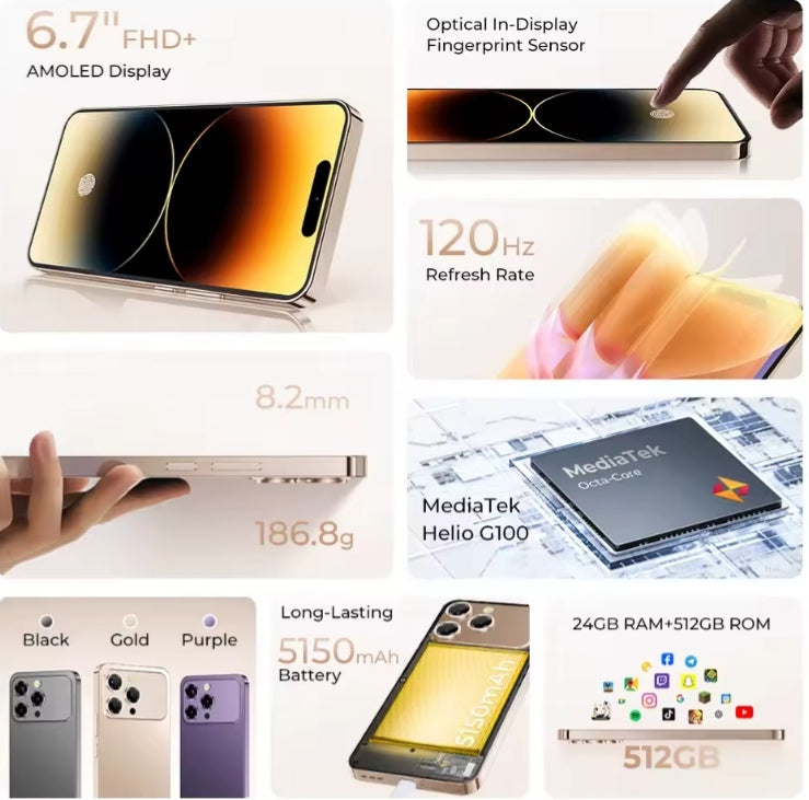 OUKITEL P1 Pro 4G Waterproof Smartphone Global Version HD Screen Super/Fast Charging Android 15 (Orange) Smartphone smp