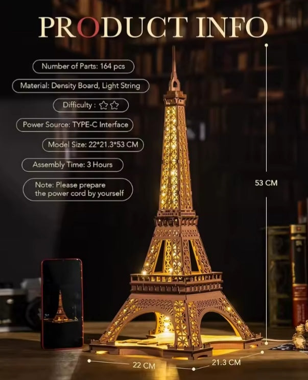 3D Night Mode Eiffel Tower Building Kit tys bbs