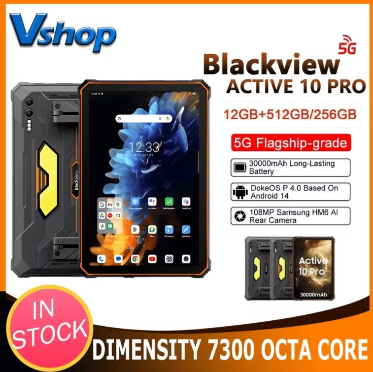 Blackview Active 10 Pro Rugged 5G Global Version Android Tablet ROM 256GB (Black) 11inch HD Screen Tablet. tbt