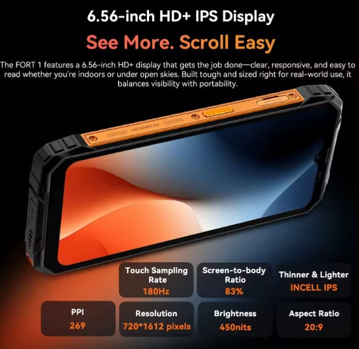 Blackview FORT 1: 6.65inch HD Screen Android 15 RAM 256GB ROM 2TB (Black) Smartphone smp