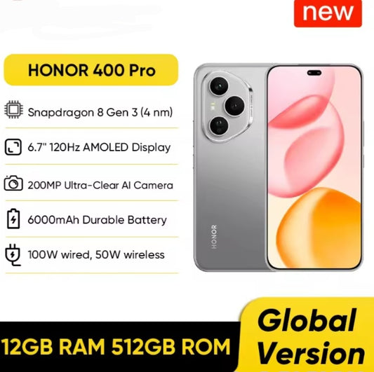 Honor 400 Pro 5G Global Version Grey Smartphone Facial Recognition & Fingerprint Unlock Function Dust Water & Scratch Resistant HD Screen Super/Fast Charging Smartphone smp