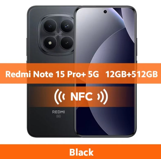 Xiaomi  Redmi Note 15 Pro Plus Global Version Black Smartphone Facial Recognition & Fingerprint Unlock Function Dust Water & Scratch Resistant HD Screen Super/Fast Charging (RAM 12GB+512GB) Smartphone smp