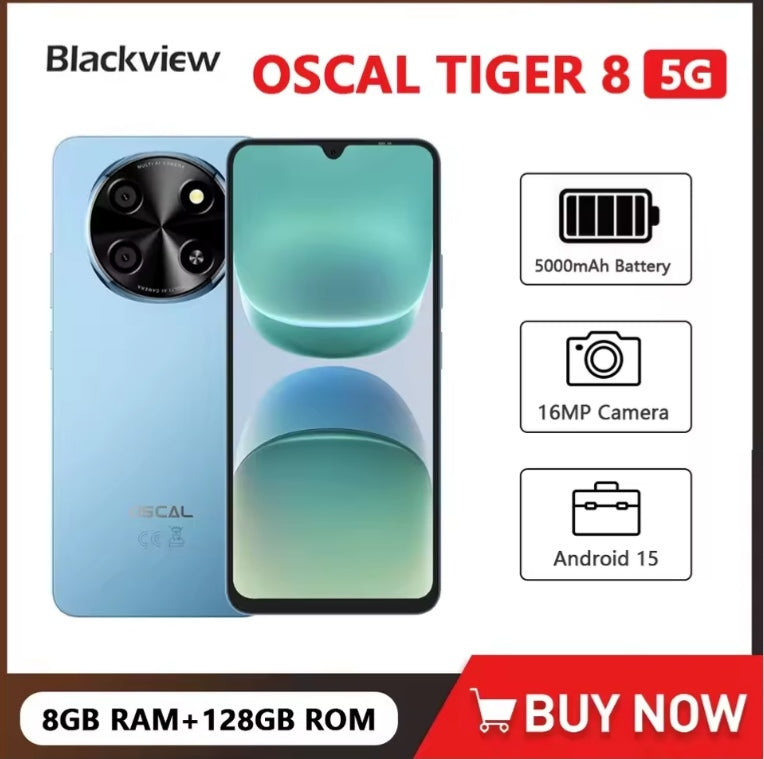 Blackview OSCAL TIGER 8 5G Android 15 AI Smartphone RAM 8GB+128GB ROM (Black) Global Version Smartphone smp