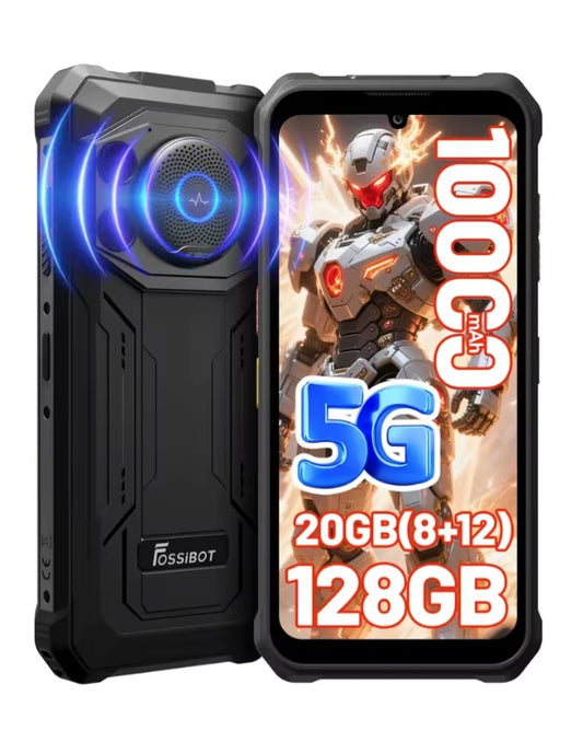 FOSSIBOT F110 Pro Rugged Global Version Black Smartphone Facial Recognition & Fingerprint Unlock Function Dust Water & Scratch Resistant HD Screen Super/Fast Charging Smartphone smp