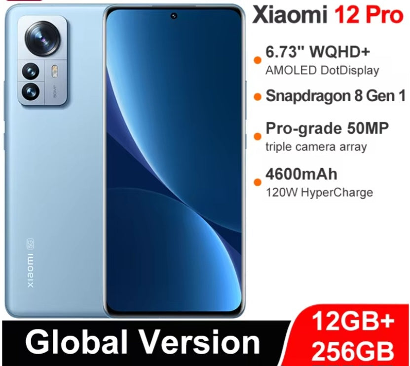 Xiaomi 12 Pro Global Version Blue Smartphone Dust Water & Scratch Resistant HD Screen Super/Fast Charging Smartphone. smp
