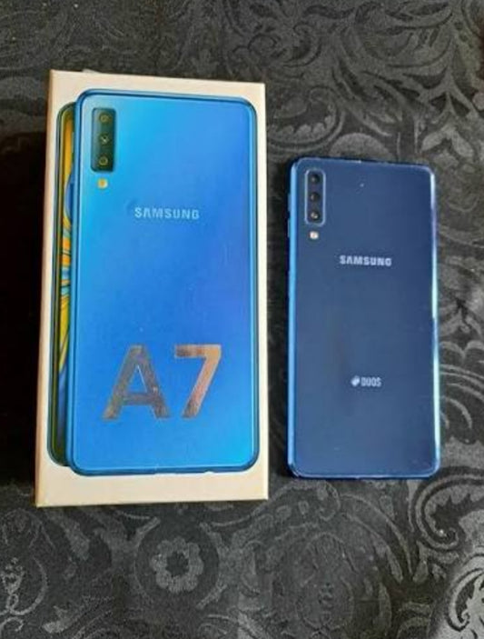 Samsung Galaxy A7 4G LTE Global Version Smartphone Facial Recognition & Fingerprint Unlock Function Dust Water & Scratch Resistant HD Screen Super/Fast Charging (64GB) Full Set Blue Smartphone smp