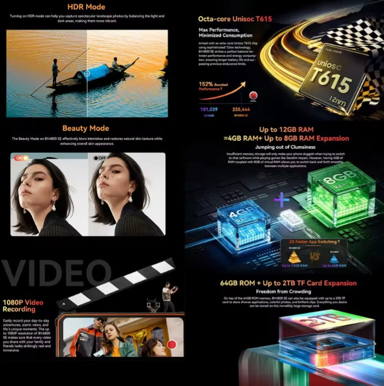 Blackview BV4800 SE Rugged 4G Android 15 Smartphone 6.56inch HD Screen RAM 4GB+64GB ROM (Orange) Smartphone smp