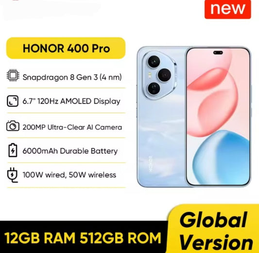 Honor 400 Pro 5G Global Version Blue Smartphone Facial Recognition & Fingerprint Unlock Function Dust Water & Scratch Resistant HD Screen Super/Fast Charging Smartphone smp