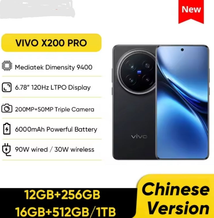 Vivo X200 Pro Smartphone Chinese Version SuperCharge 6.78inch Screen RAM 12GB+256GB ROM (Black) Smartphone smp