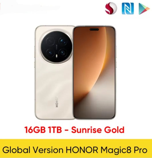 Honor Magic 8 Pro Global Version Sunrise Sunrise Gold Smartphone Facial Recognition & Fingerprint Unlock Function Dust Water & Scratch Resistant HD Screen Super/Fast Charging Smartphon smp
