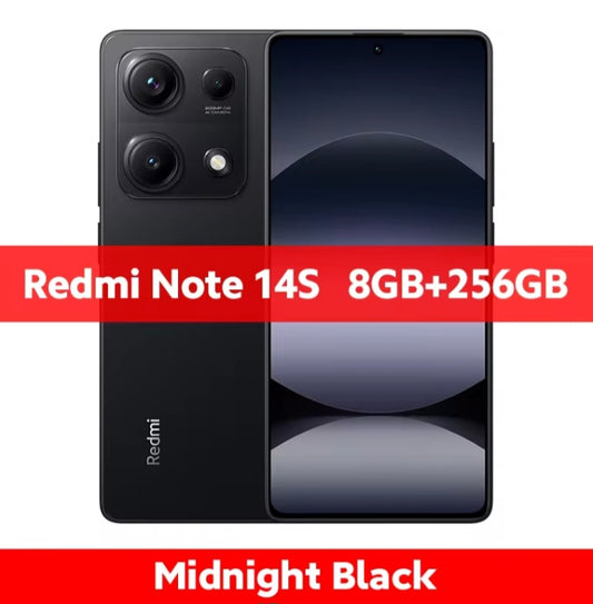 Xiaomi Redmi Note 14S Global Version Midnight Black Smartphone Facial Recognition & Fingerprint Unlock Function Dust Water & Scratch Resistant HD Screen Super/Fast Charging (RAM 8GB+256GB ROM) Smartphone. smp