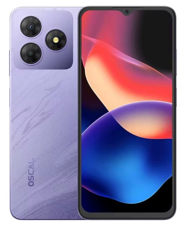 Blackview Oscal FLAT 2C 4G Android 14 Smartphone 6.56inch Screen RAM 4GB+64GB ROM (Purple) Smartphone + FREE BT Earphones + FREE US Plug Adapter. smp