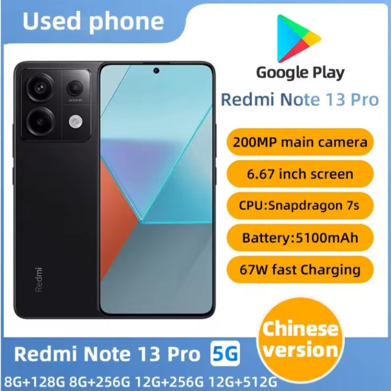 Xiaomi Redmi Note 13 Pro 5G Chinese Version Gray Smartphone Facial Recognition & Fingerprint Unlock Function Dust Water & Scratch Resistant HD Screen Super/Fast Charging Smartphone (RAM 12GB+512GB ROM) smp
