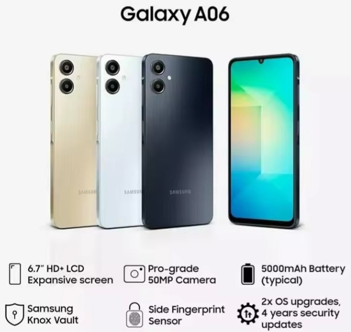 Samsung Galaxy A06 4G Smartphone Global Version 6.7inch Screen SuperCharge RAM 4GB+128GB (Black) Smartphone smp