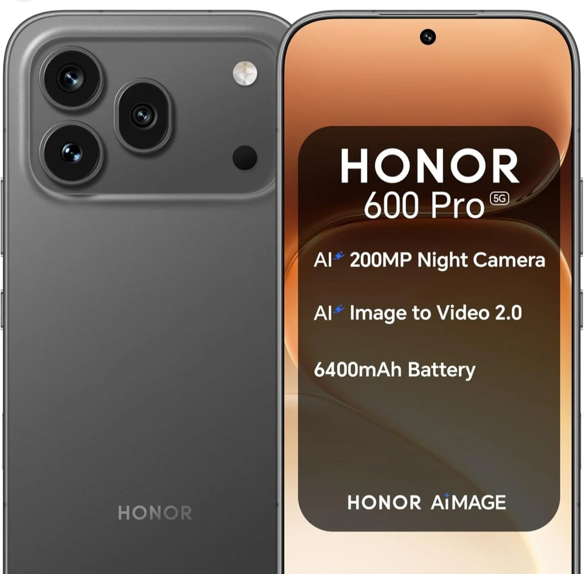 Honor 600 Pro Hong Kong Version Black Smartphone Dust Water & Scratch Resistant HD Screen Super/Fast Charging Smartphone (RAM 12GB+512GB ROM). smp