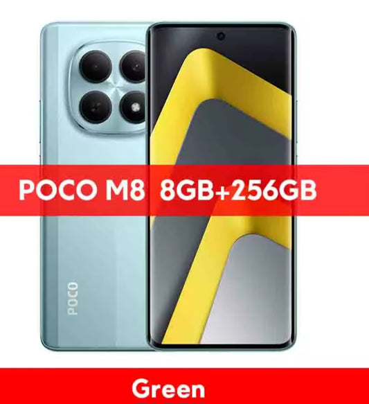 Xiaomi Poco M8 5G Global Version Green Smartphone Facial Recognition & Fingerprint Unlock Function Dust Water & Scratch Resistant HD Screen Super/Fast Charging (RAM 8GB+256GB ROM) Smartphone. smp