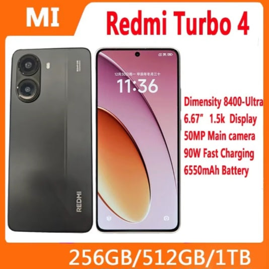 Xiaomi Redmi Turbo 4 5G Chinese Version Green Smartphone Facial Recognition & Fingerprint Unlock Function Dust Water & Scratch Resistant HD Screen Super/Fast Charging (RAM 12GB+512GB ROM) Smartphone. smp