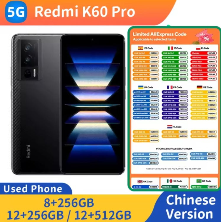 Xiaomi Redmi K60 Pro 5G Chinese Version White Smartphone Facial Recognition & Fingerprint Unlock Function Dust Water & Scratch Resistant HD Screen Super/Fast Charging (RAM 12GB+256GB ROM) Smartphone. smp