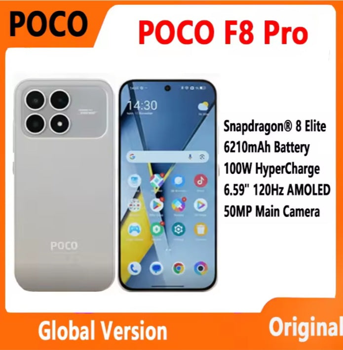 Xiaomi Poco F8 Pro 5G Global Version Silver Smartphone Facial Recognition & Fingerprint Unlock Function Dust Water & Scratch Resistant HD Screen Super/Fast Charging (RAM 12GB+256GB ROM) Smartphone. smp