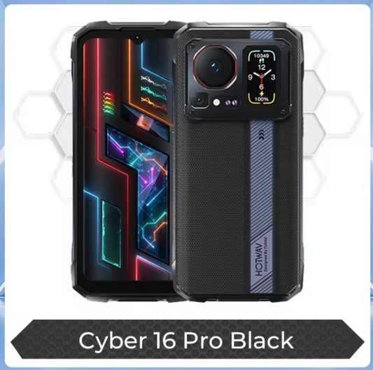 HOTWAV Cyber 16 Pro G100 Rugged Global Version Black Smartphone Facial Recognition & Fingerprint Unlock Function Dust Water & Scratch Resistant HD Screen Super/Fast Charging Smartphone. smp