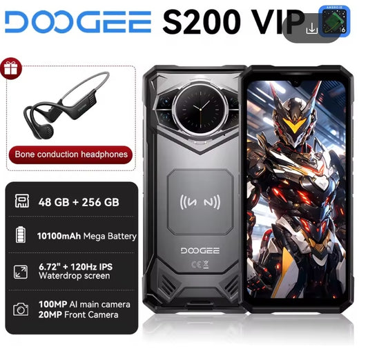 DOOGEE S200 VIP Edition Rugged Waterproof Smartphone Global Version HD Screen Super/Fast Charging (Gray) Smartphone + FREE Headphones. smp