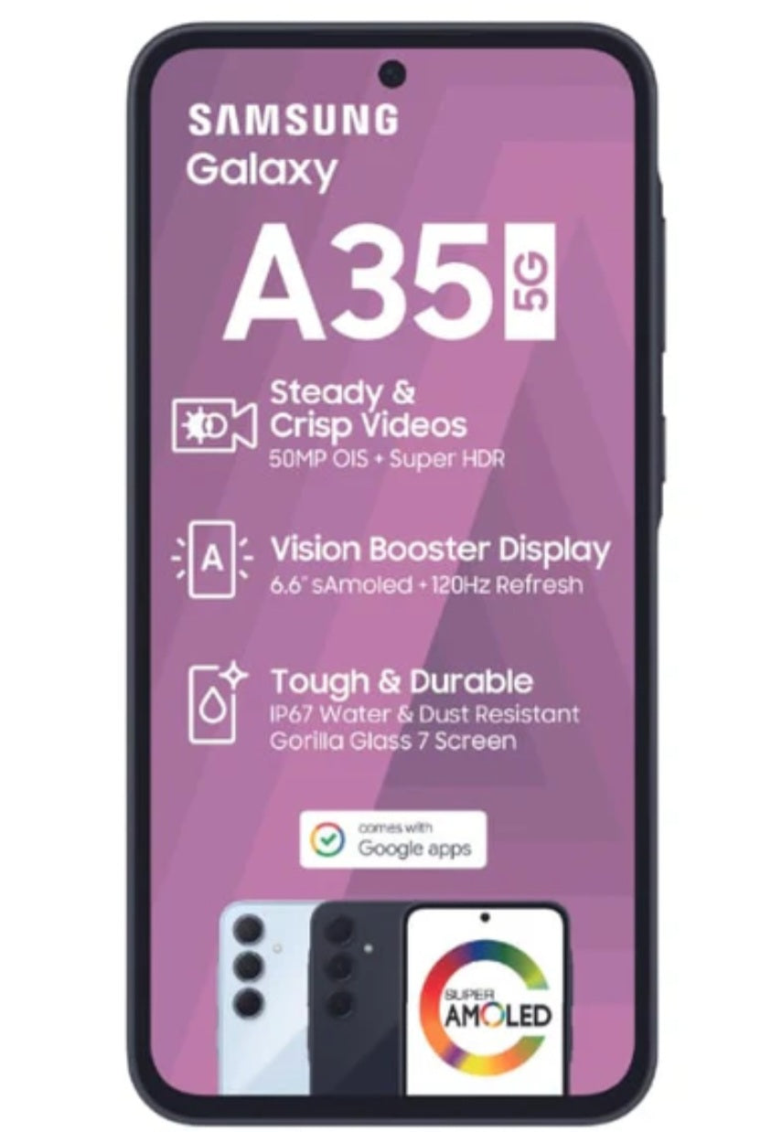 Samsung Galaxy A35 5G Global Version Purple Smartphone Dust Water & Scratch Resistant HD Screen Super/Fast Charging Smartphone. smp