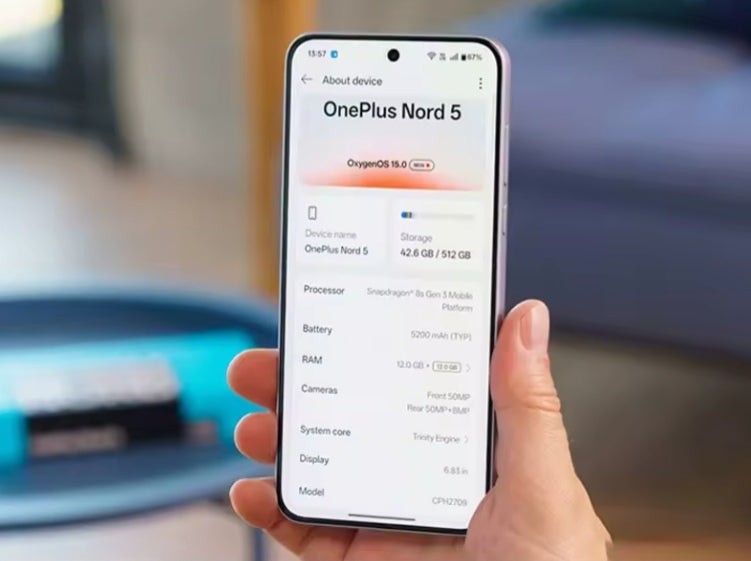 OnePlus Nord 5 Global Version Smartphone Snapdragon 8s Gen 3 OxygenOS 15 Screen 6.83inches RAM 8GB+256GB ROM (Grey, White or Blue) Smartphone smp