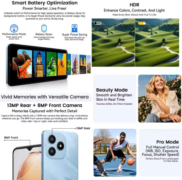 Blackview Wave 9C 4G Android 15 Smartphone 6.56inch HD=IPS Screen ROM 128GB (Black) Smartphone + FREE BT Earphones + FREE US Plug Adapter. smp