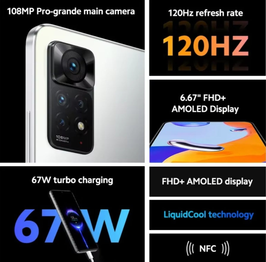 Xiaomi Redmi Note 11 Pro 5G Global Version Sky Blue Smartphone Dust Water & Scratch Resistant HD Screen Super/Fast Charging Smartphone (RAM 8GB+256GB ROM)+ FREE Gift. smp